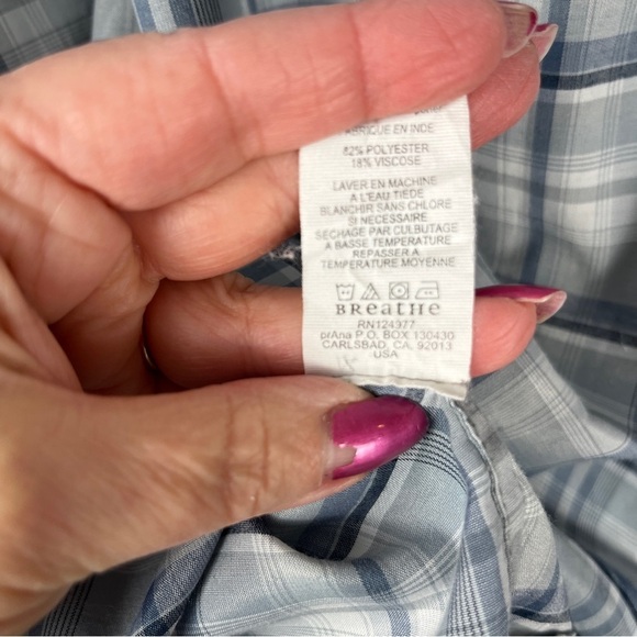 PRANA Men's Plaid Short Sleeve Breathe Snap Closure Shirt Blue/Gray Size X-Large - Picture 9 of 9